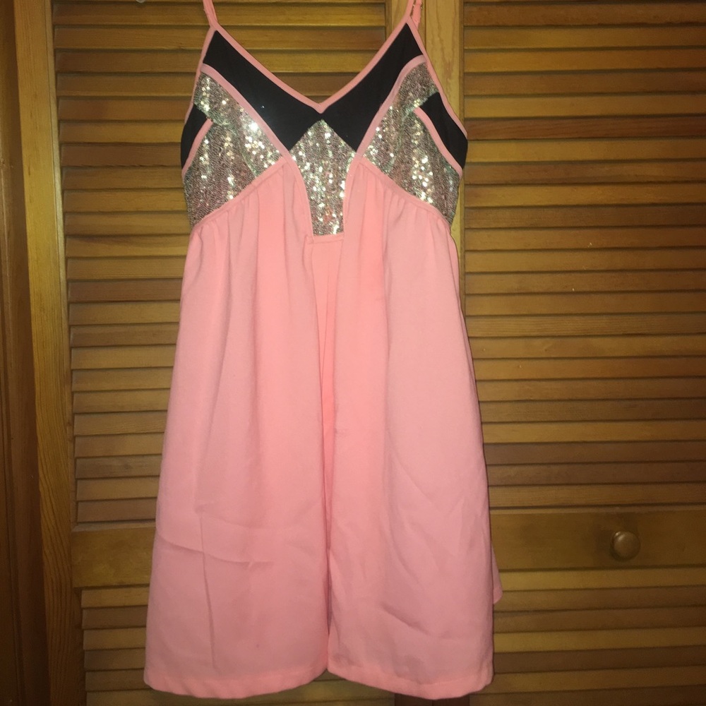 Pink, Black & Gold Dress. Tea & Cup Brand.